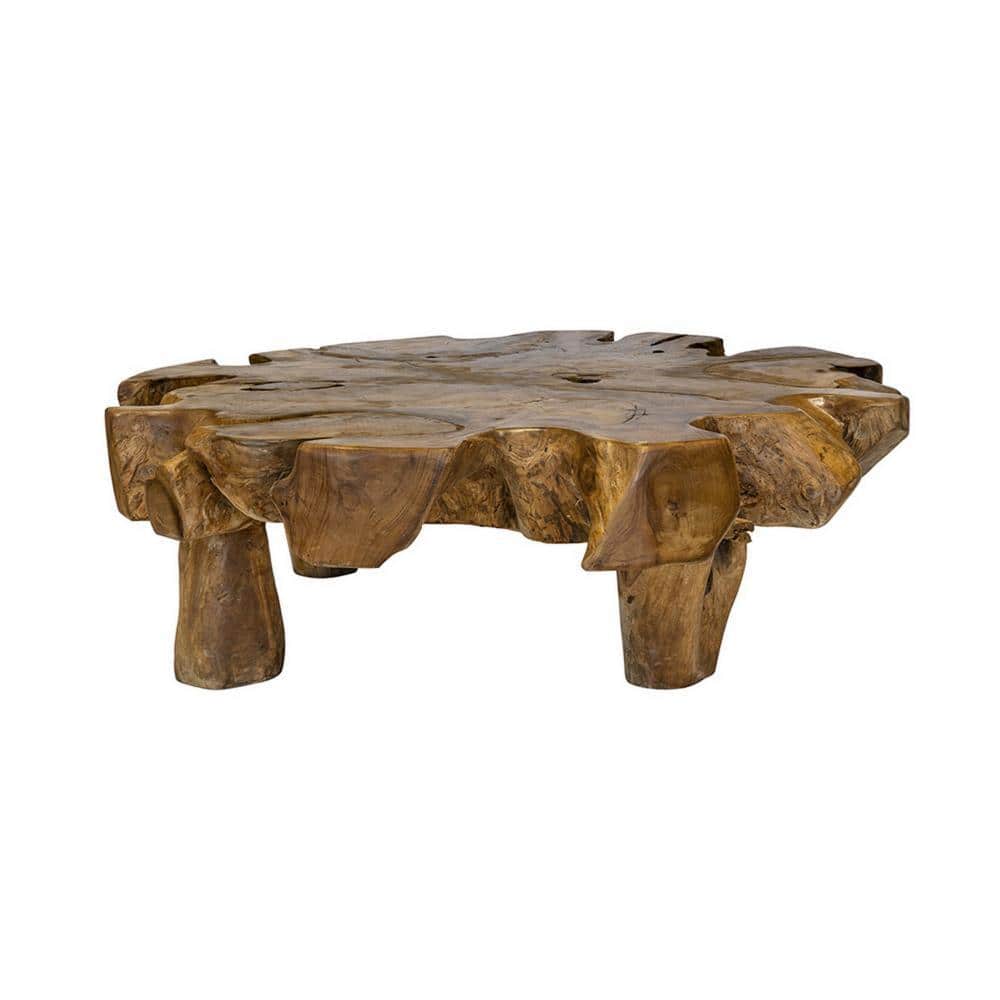 47.2" Round Teak Root Coffee Table in Natural Brown Finish
