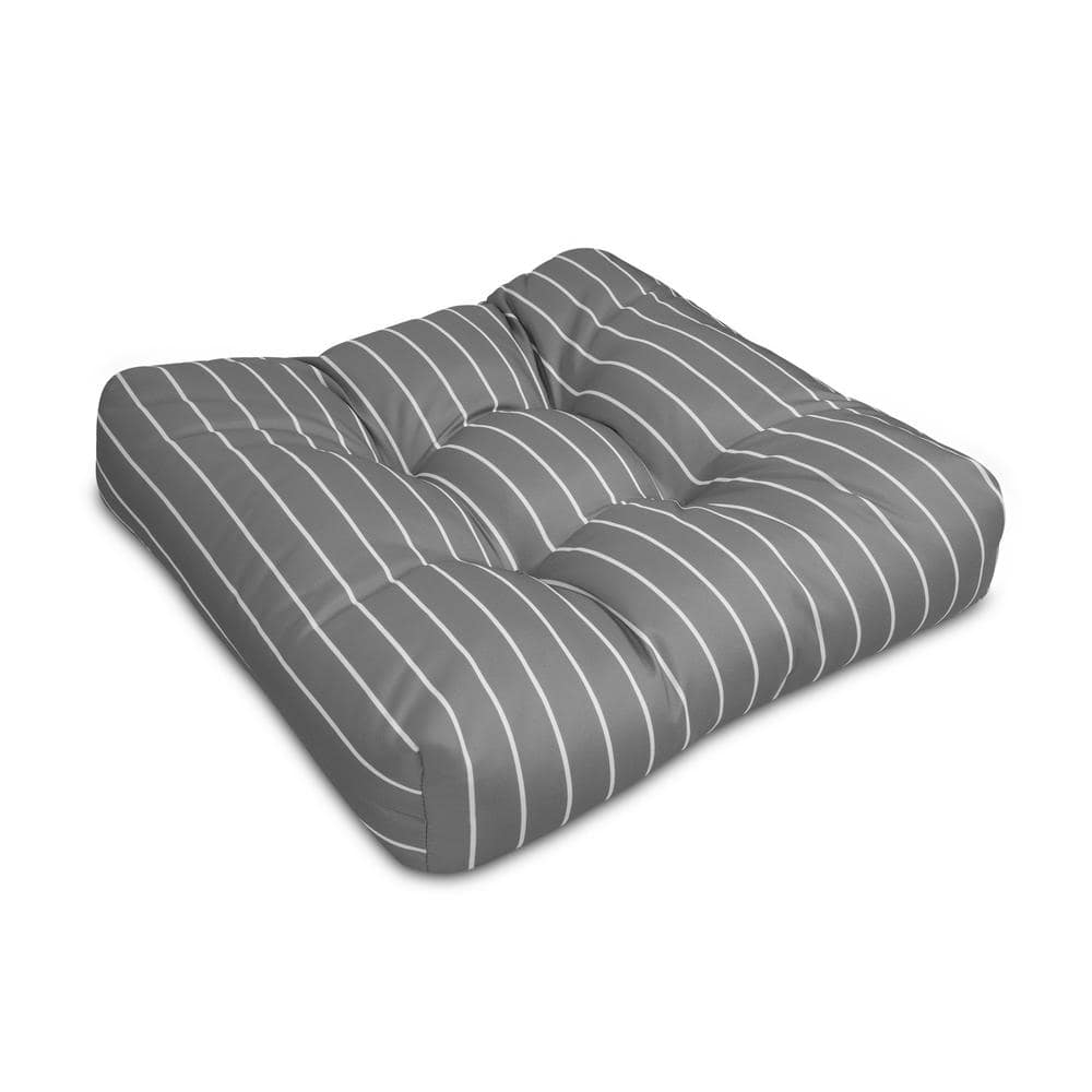 Gray Striped Polyfill Outdoor Square Chair Cushion Set