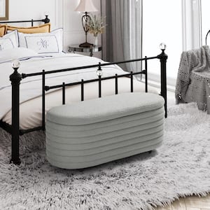 Bayville 42 in. Wide Oval Sherpa Upholstered Entryway Flip Top Storage Bedroom Accent Bench in Light Gray