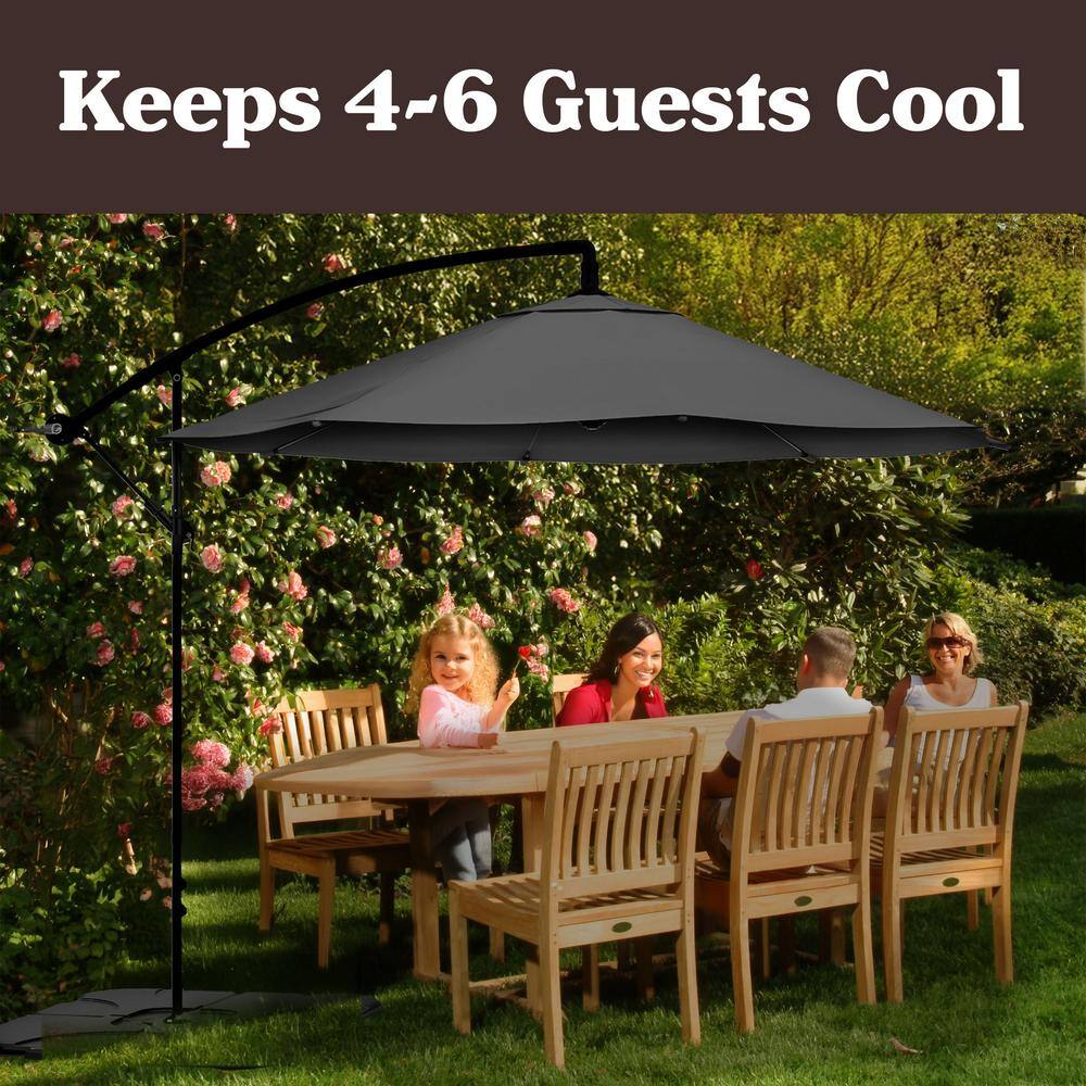 10-Foot Gray Aluminum Cantilever Patio Umbrella with Crank Lift