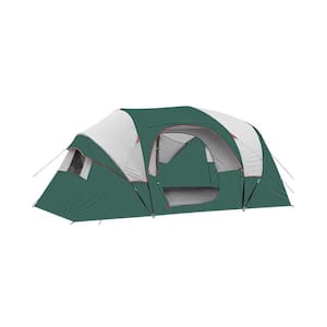 14 ft. x 11 ft. Dark Green 10-Person Canopy Portable Camping Tent with 4 Mesh Windows for Outdoor Camping