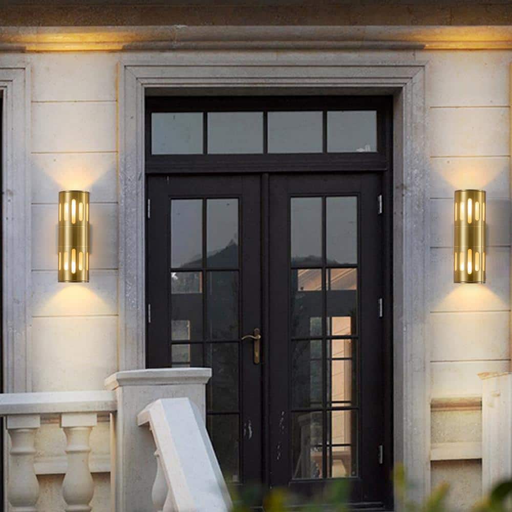 Gold Die-Cast Aluminum Cylinder Outdoor Wall Sconce