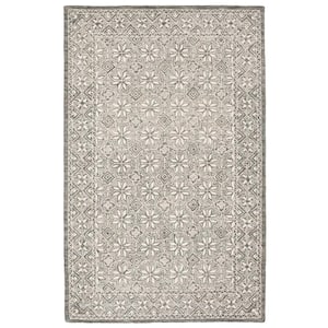 Micro-Loop Blue/Ivory 5 ft. x 8 ft. Antique Floral Border Area Rug