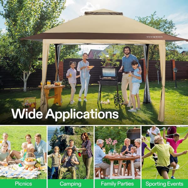 VIVOSUN 13 ft. x 13 ft. Khaki Pop Up Canopy Tent with