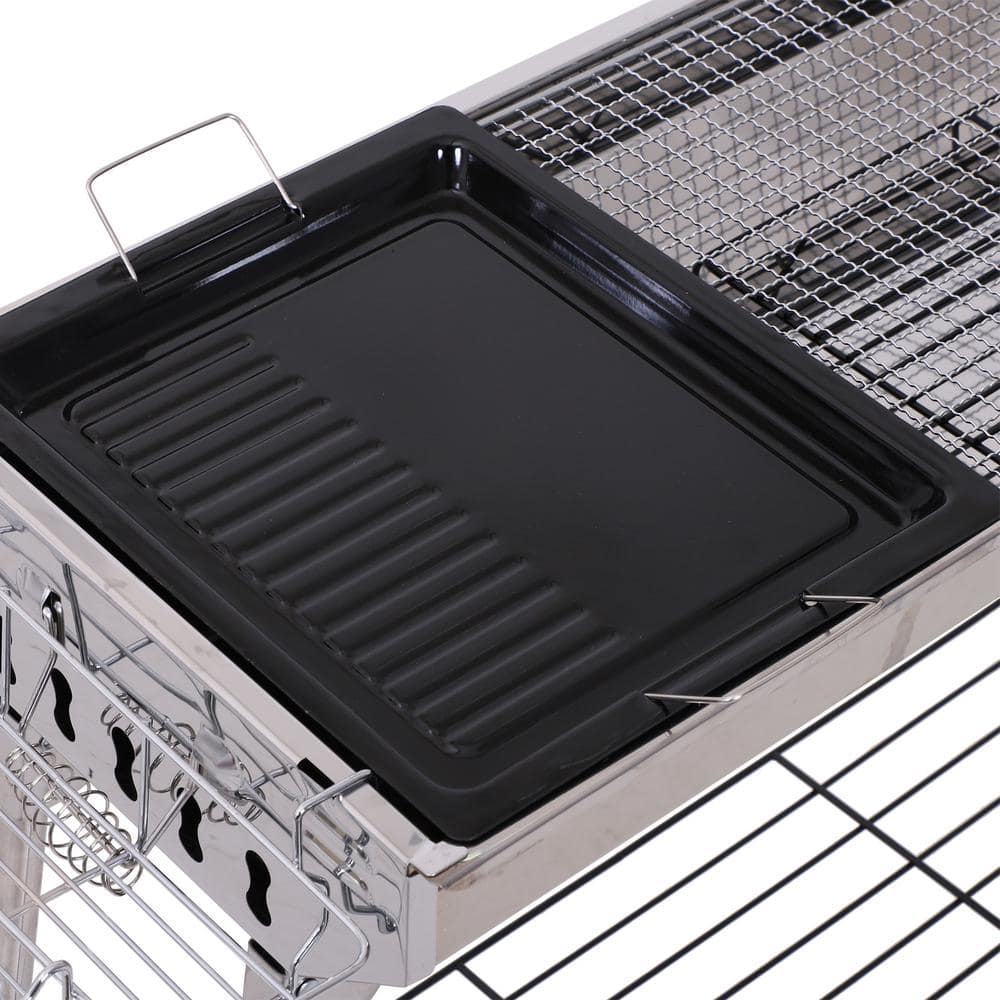 Portable Stainless Steel Charcoal Hibachi Grill with Shelves