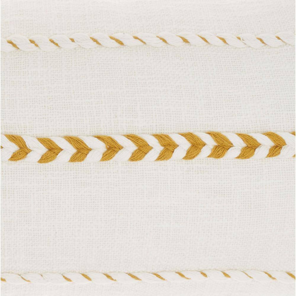 Chic Farmhouse Braided Stripes Mustard and White Cotton Lumbar Pillow