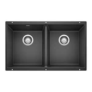 PRECIS Undermount Granite Composite 29.75 in. 50/50 Double Bowl Kitchen Sink in Anthracite