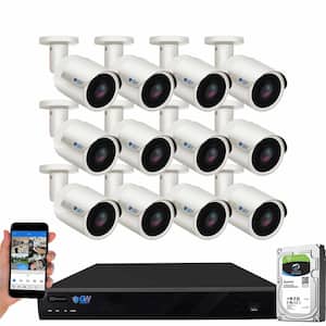 16-Channel 8MP 4TB NVR Security Camera System 12 Wired Bullet Cameras 2.8mm Fixed Lens Human/Vehicle Detection Mic