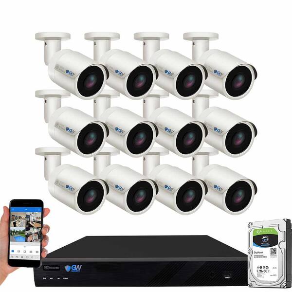 GW Security 16-Channel 8MP 4TB NVR Security Camera System 12 Wired Bullet Cameras 2.8mm Fixed Lens Human/Vehicle Detection Mic