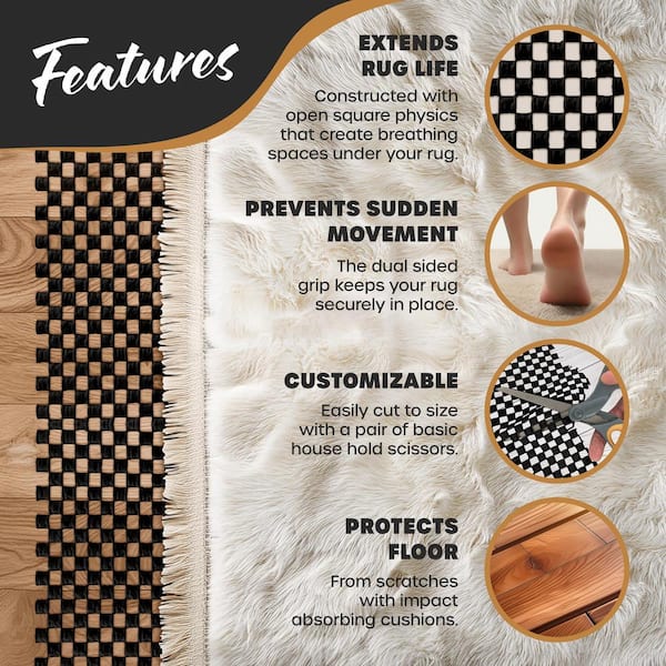 8 ft. x 10 ft. Premium Grip and Dual Surface Non-Slip Rug Pad in Black