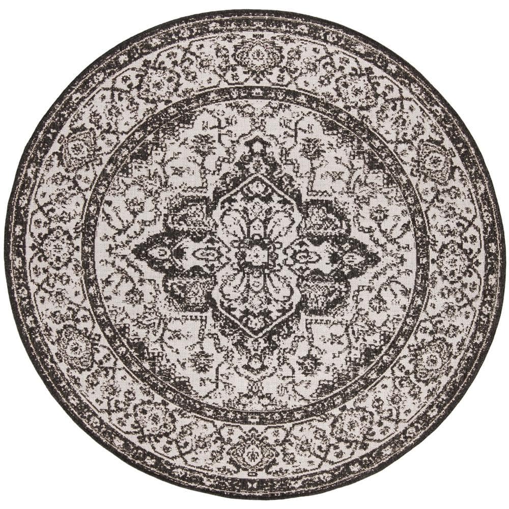 Linden Light Gray/Charcoal 8 ft. x 8 ft. Border Antique Medallion Indoor/Outdoor Round Area Rug price history on PriceWatchPro