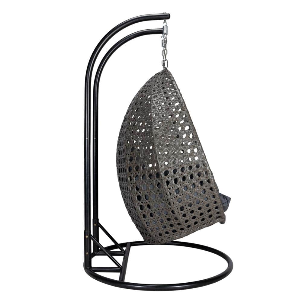 Dark Grey Wicker Hanging Egg Chair with Cushions