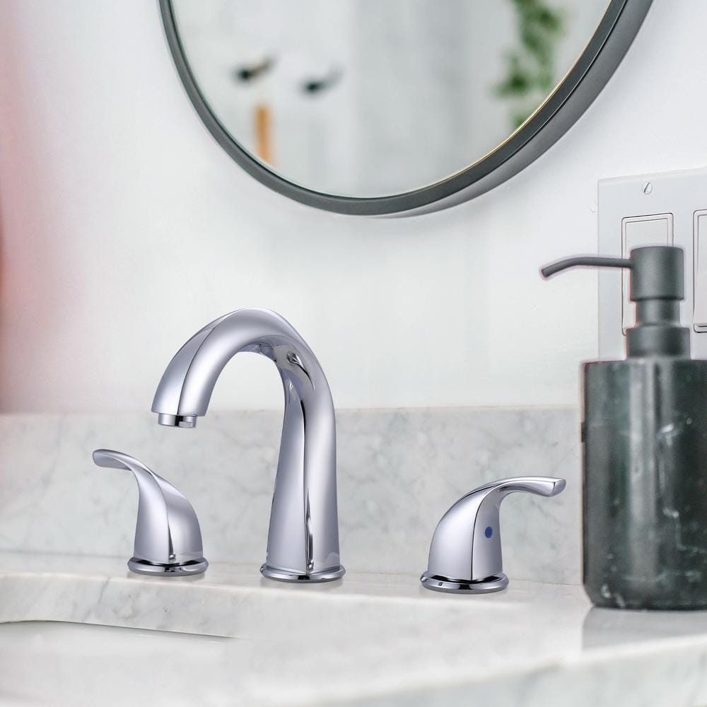 Polished Chrome 8-Inch Widespread Double Handle Bathroom Faucet