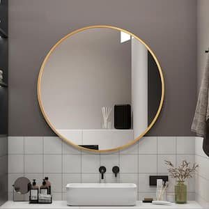 28 in. W x 28 in. H Small Round Metal Framed Wall Bathroom Vanity Mirror in Gold