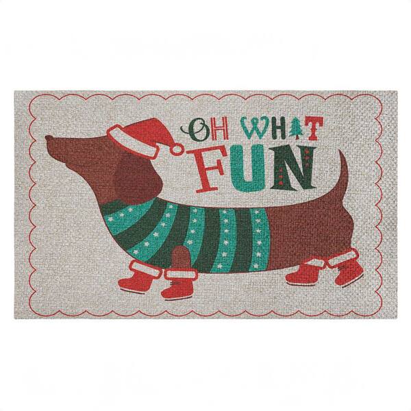 Oh What Fun Dog Green 18 in. x 30 in. Polyester Non-Slip Outdoor Door Mat