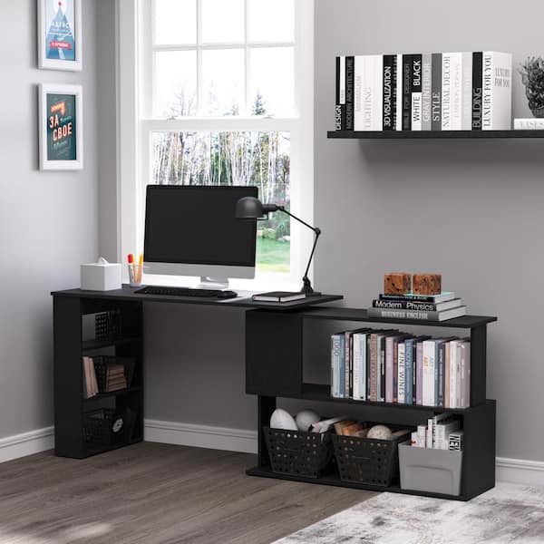 HOMCOM Corner Desk, Triangle Computer Desk with Drawer and Storage Shelves for Small Spaces, Home Office Workstation for Living Room, or Bedroom, Grey