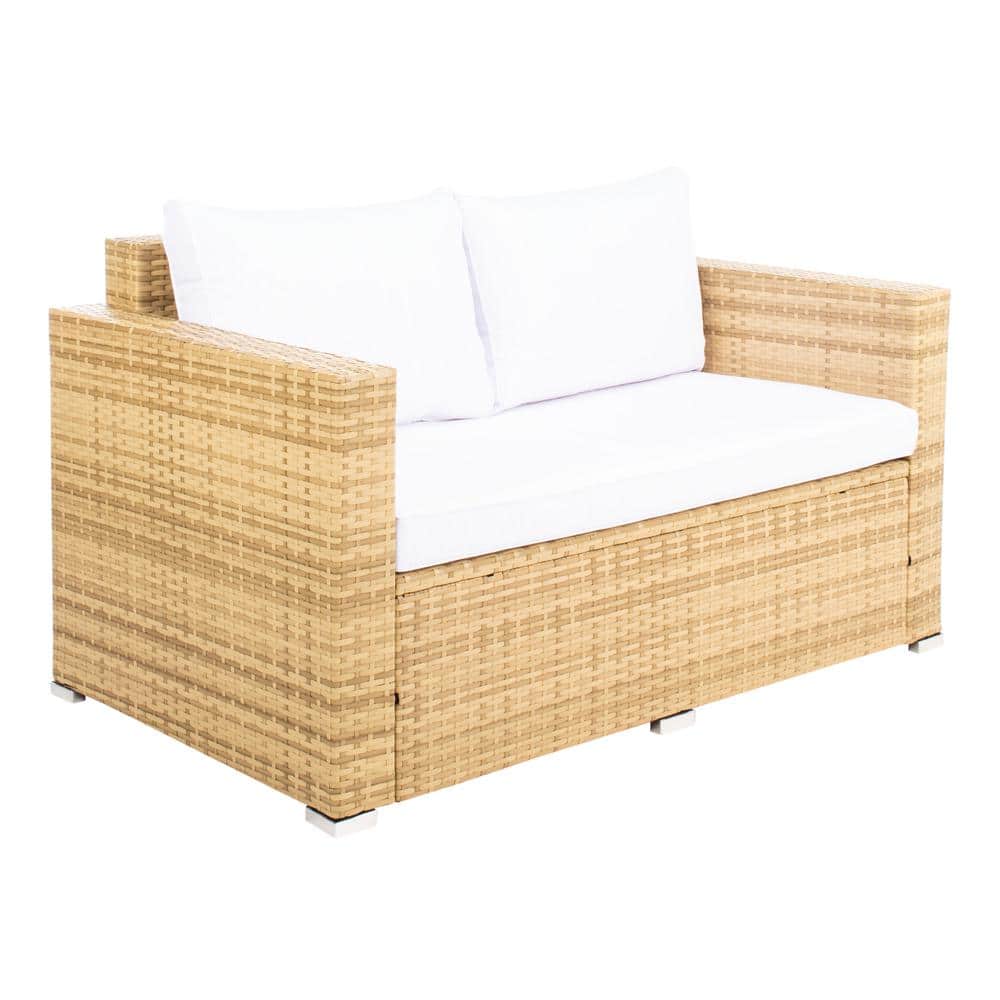 Natural Wicker and White Cushions 4-Piece Patio Set