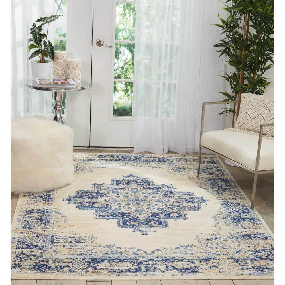 Elegant White Medallion 5' x 7' Tufted Synthetic Area Rug
