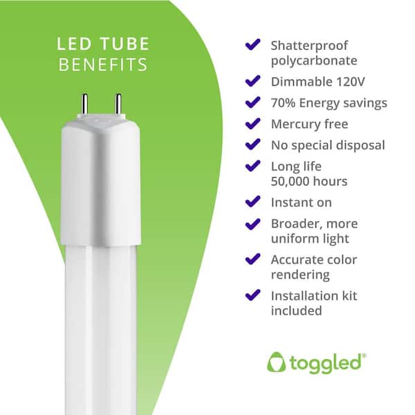 toggled 4 ft. 32-Watt T8/T12 LED White Shop Light 4000K (LED Tubes