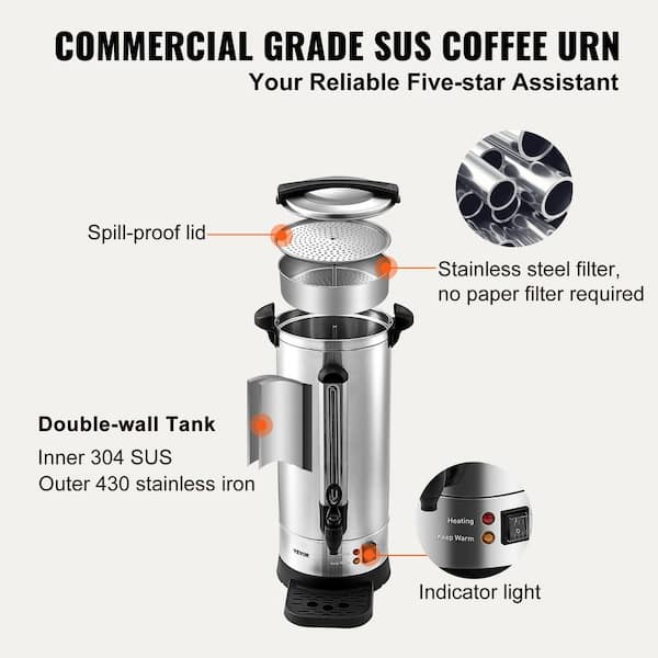 60 Cup Commercial Coffee Maker, Stainless Steel Large Coffee Urn for Quick  Brewing, Ideal for Large Gatherings-10 L