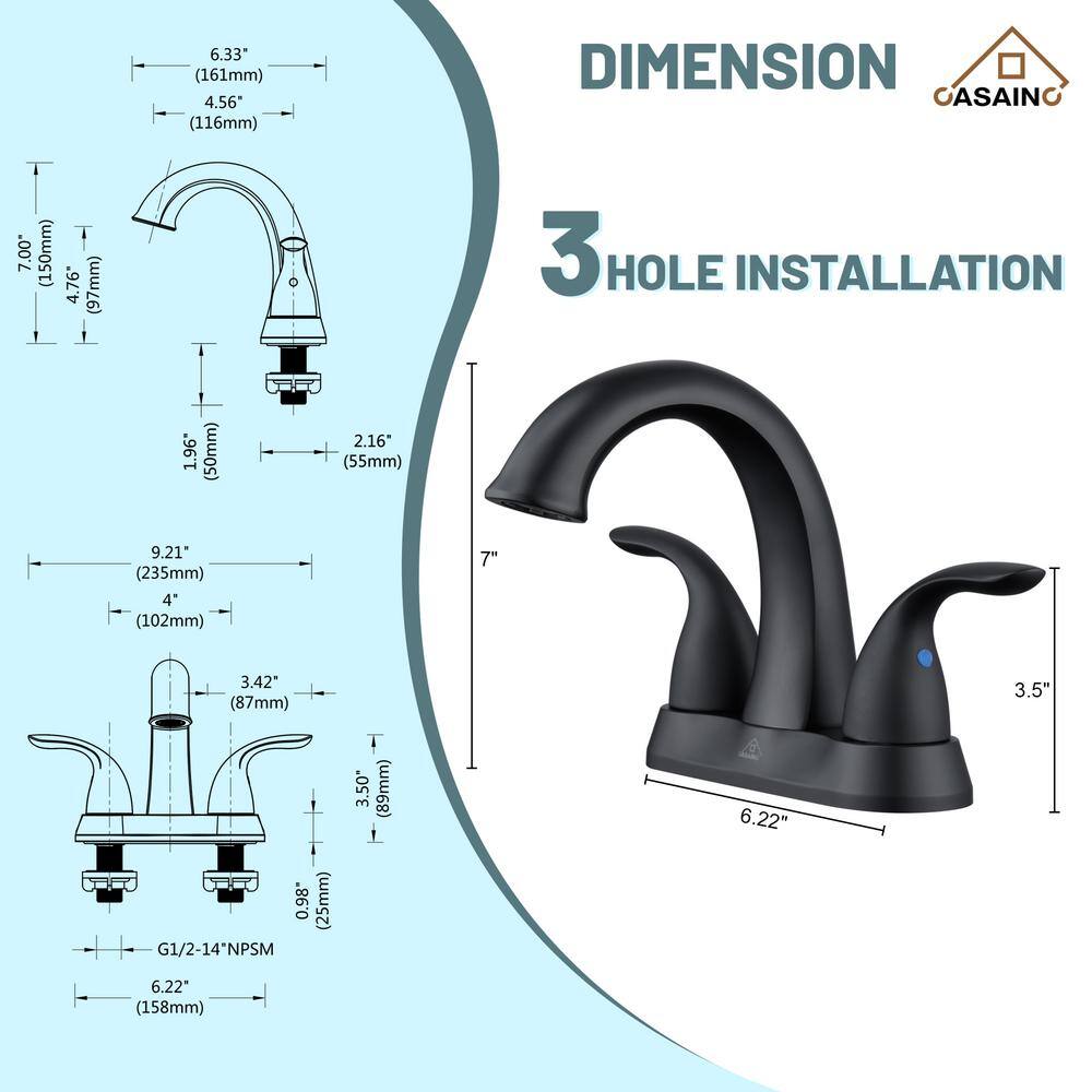 Matte Black Stainless Steel Centerset Bathroom Faucet with Drain