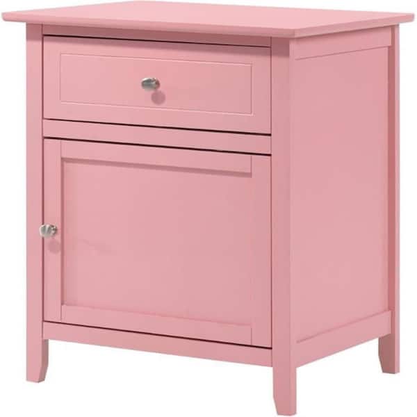 Pink Finish, 1 Drawer Nightstand