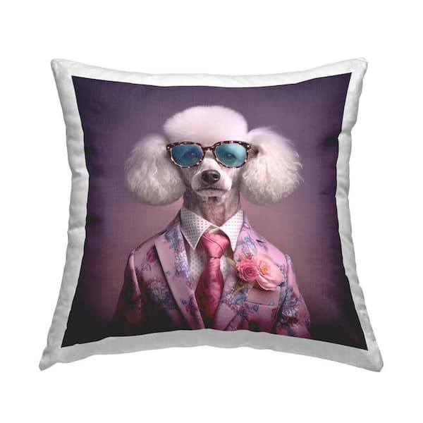 Fashionable Poodle Portrait Purple Print Polyester 18 in. x 18 in. Throw Pillow