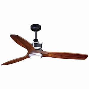Curtiss 52 in. LED Indoor-Outdoor Black and Silver Industrial Wood Ceiling Fan with Light Kit and Remote
