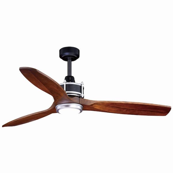 VAXCEL Curtiss 52 in. LED Indoor-Outdoor Black and Silver Industrial Wood Ceiling Fan with Light Kit and Remote