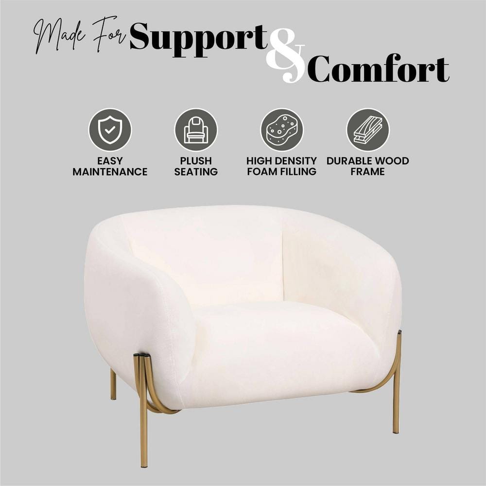 White Velvet Accent Chair with Gold Metal Legs