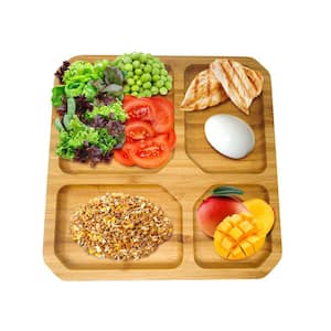 Portion Control Natural Bamboo Plate Container for Diet and Weight Loss