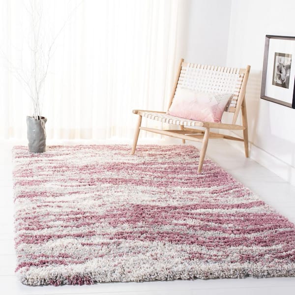 Fontana Shag 4 ft. x 6 ft. Pink/Gray Wavy Abstract Area Rug