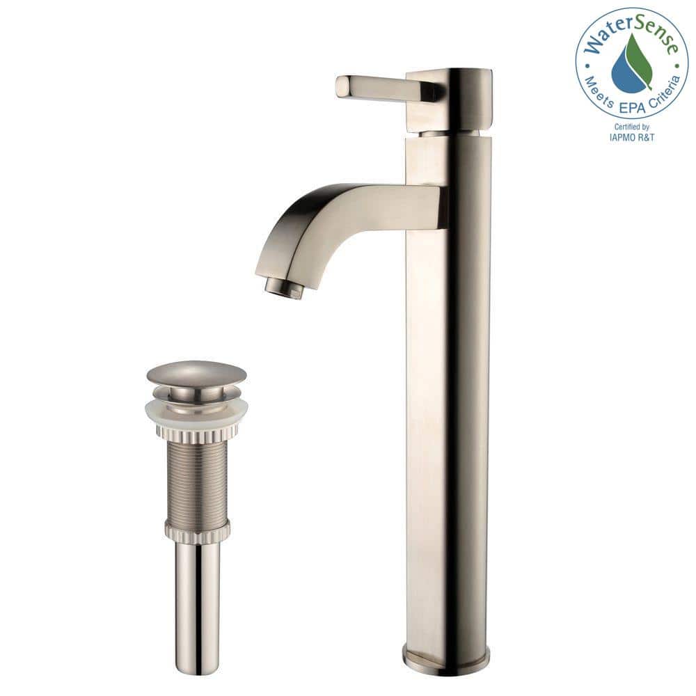 Satin Nickel Modern Single Hole Vessel Faucet
