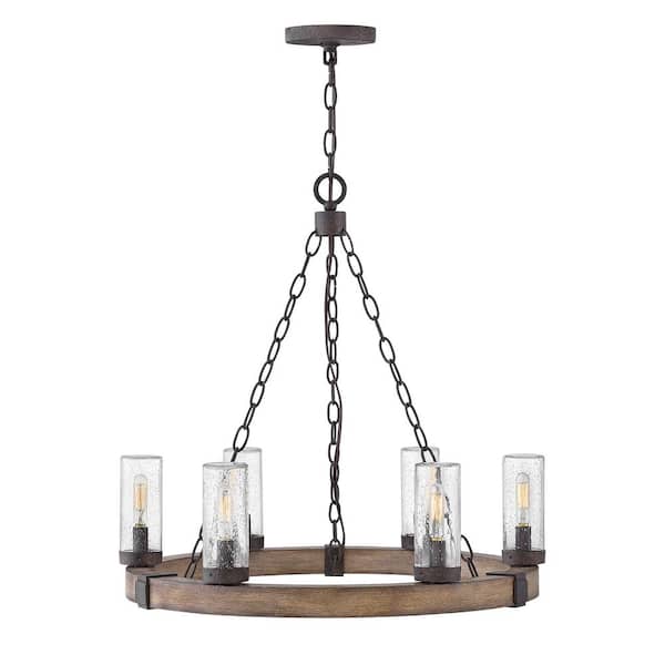 Sawyer Medium 6-Light Sequoia Brown Outdoor Hanging Chandelier