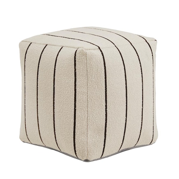 HomeSullivan Ivory and Black Stripe Pattern Fabric Upholstered Square Pouf Ottoman