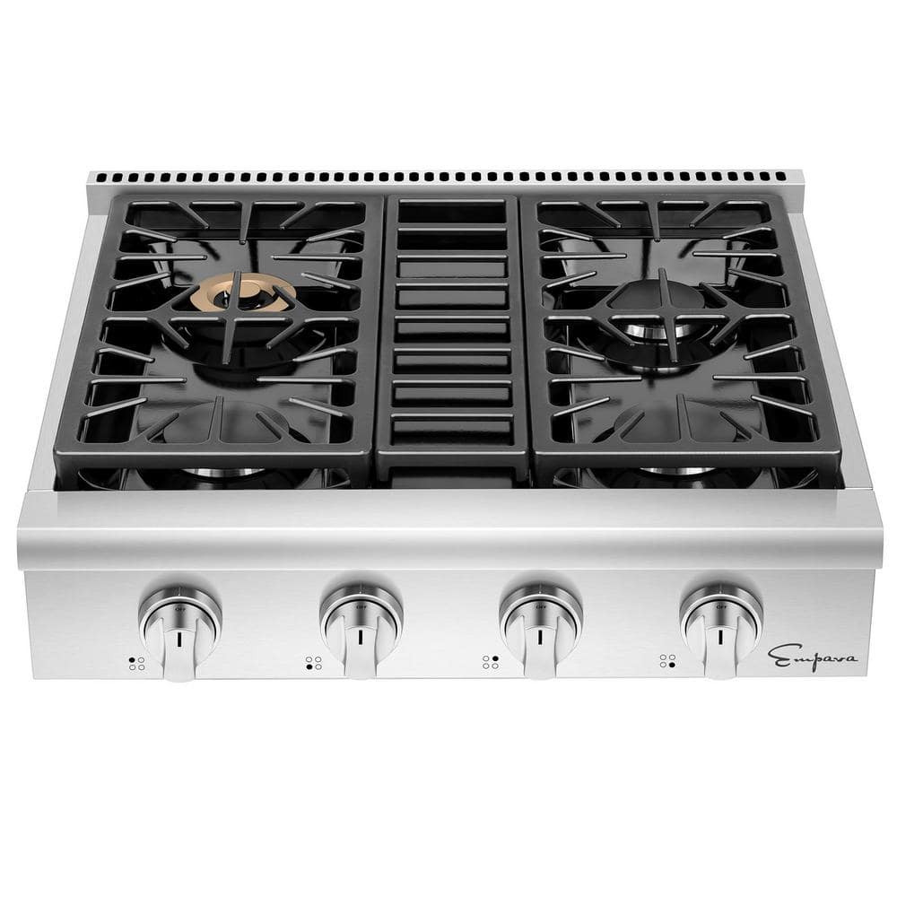 Empava 30 in. Pro-Style Slide-in Natural Gas Range Top Cooktop with 4 Deep Recessed Ultra High-Low Burners in Stainless Steel, Silver