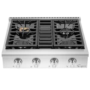 30 in. Pro-Style Slide-in Natural Gas Range Top Cooktop with 4 Deep Recessed Ultra High-Low Burners in Stainless Steel