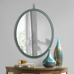 23.62 in. W x 29.93 in. H Modern Oval Green Decorative Wall Mounted Mirror, PU Covered MDF Framed