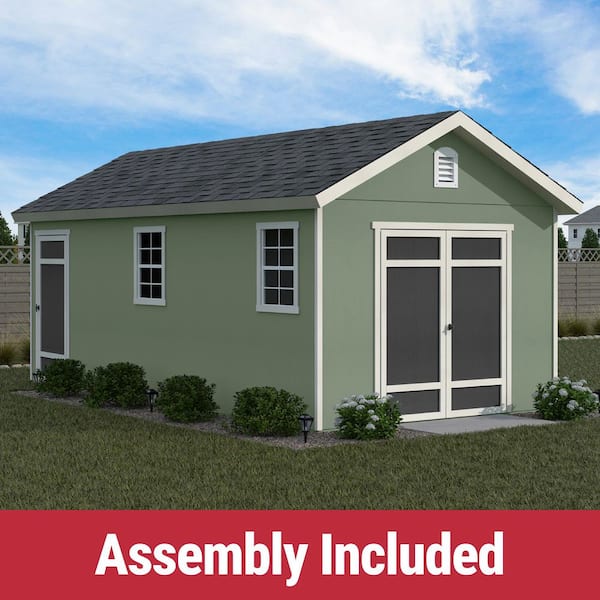 Professionally Assembled Fairfax 10 ft. x 20 ft. Outdoor Wood Shed w/ Window, Side Door-Black Shingle (200 sq. ft.)