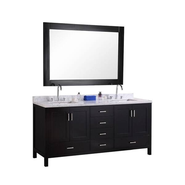 Design Element London 72 in. W x 22 in. D Vanity in Espresso with Vanity Top in Carrara White Marble