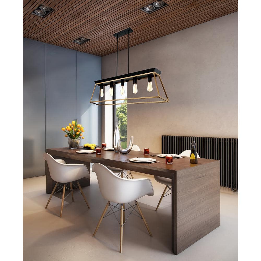 Paulino Modern 5-Light Island Pendant in Brushed Gold and Matte Black