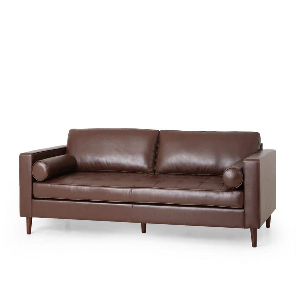 Noble House Barger Dark Brown and Espresso Faux Leather 3-Seats Sofa ...
