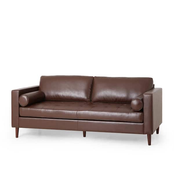 Noble House Barger Dark Brown and Espresso Faux Leather 3-Seats Sofa
