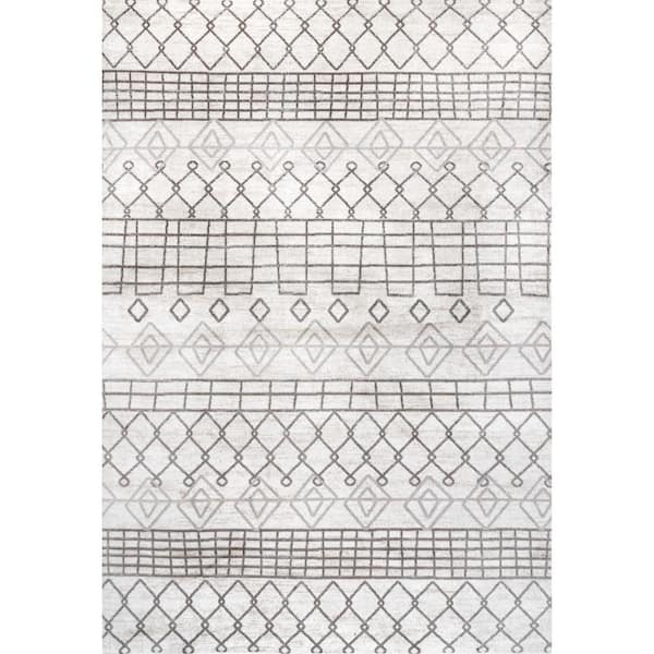 nuLOOM Mya Geometric Trellis Machine Washable Gray 4 ft. x 6 ft. Area