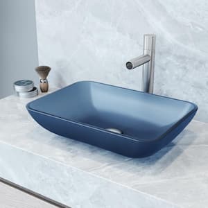 Royal Blue Sottile Matte Shell Rectangular Bathroom Vessel Sink with Ashford Vessel Faucet and Pop-Up Drain in Chrome
