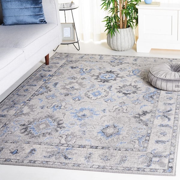 Odyssey 8 ft. x 10 ft. Gray/Blue Floral Border Area Rug
