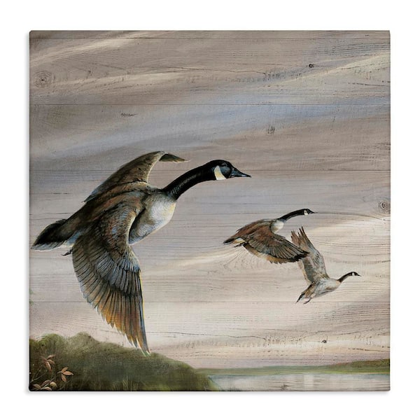 Stupell Industries Flying Geese over Rustic by Ruane Manning Unframed Animal Graphic Art Print 30 in. x 5 in.