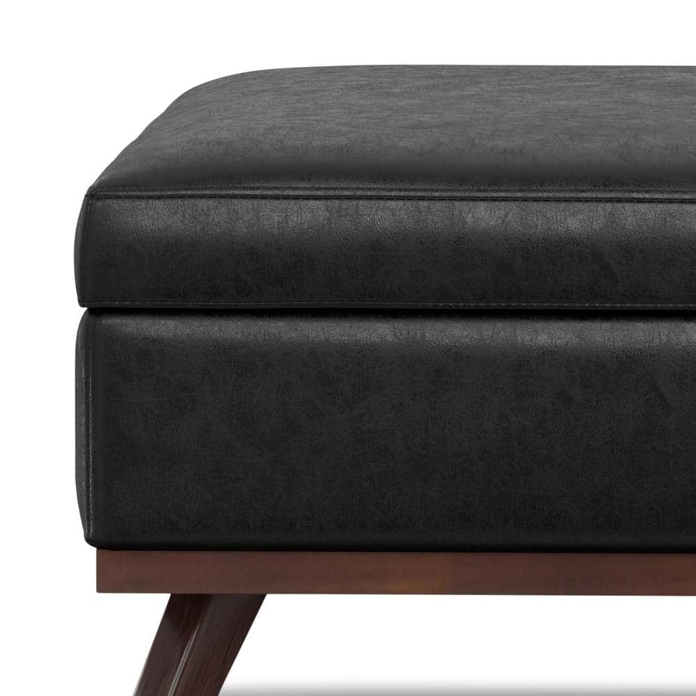 Owen 40" Distressed Black Vegan Leather Coffee Table Ottoman