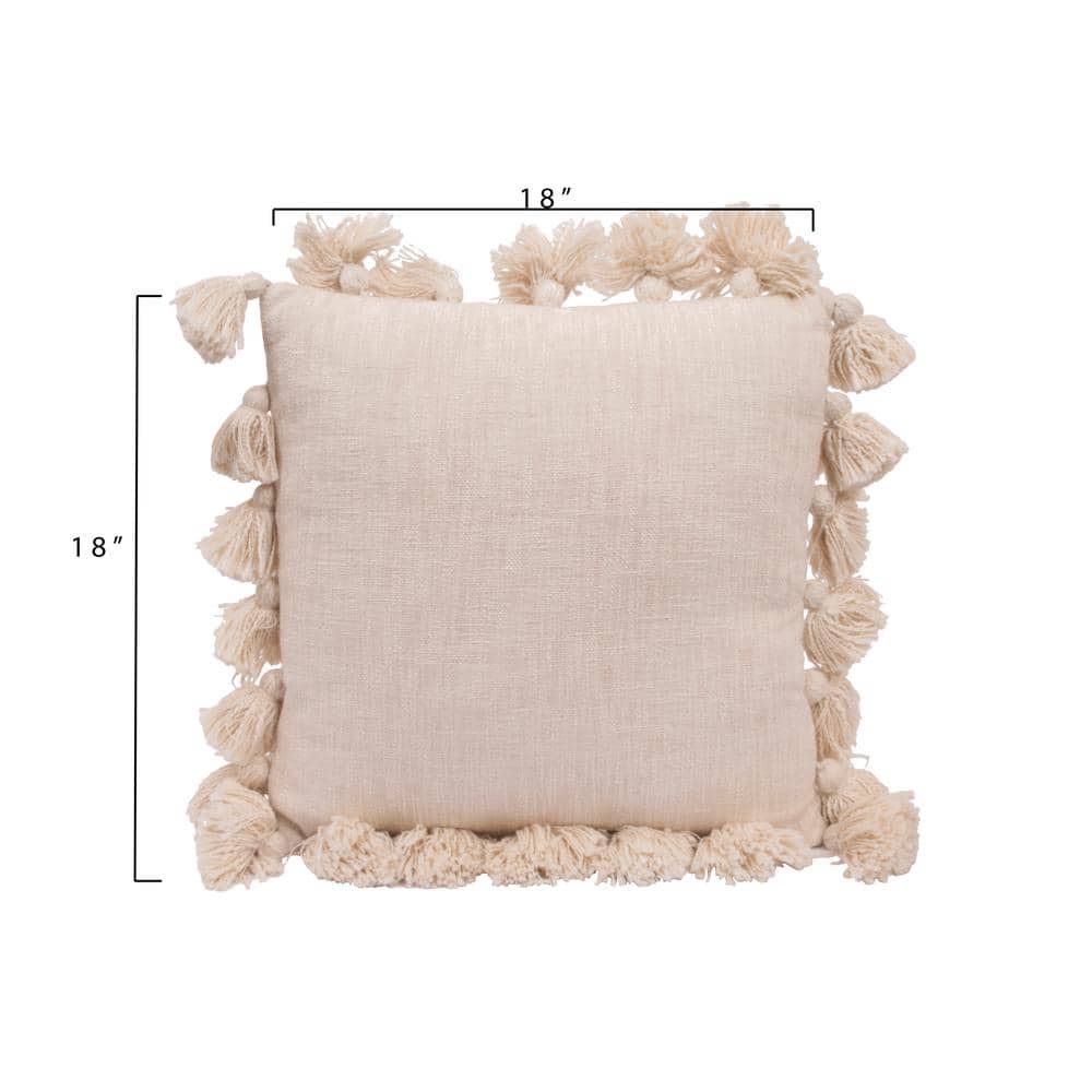 Gray Cotton Slub Pillow with Tassels