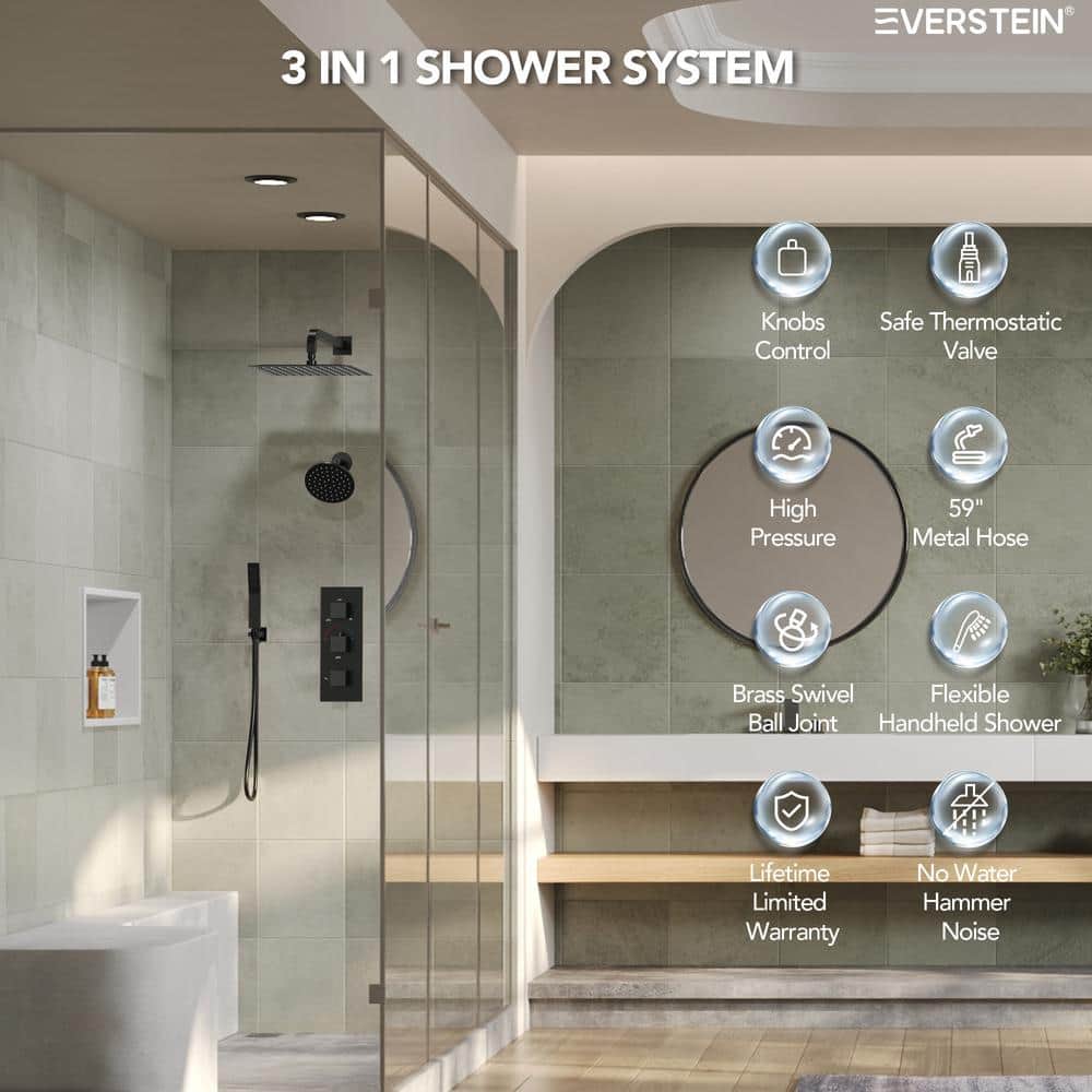 Matte Black 12" Dual Shower Head System with Handheld Spray